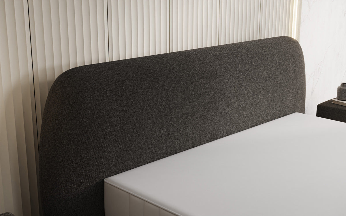 Designer upholstered bed Nella in teddy bouclé with storage space