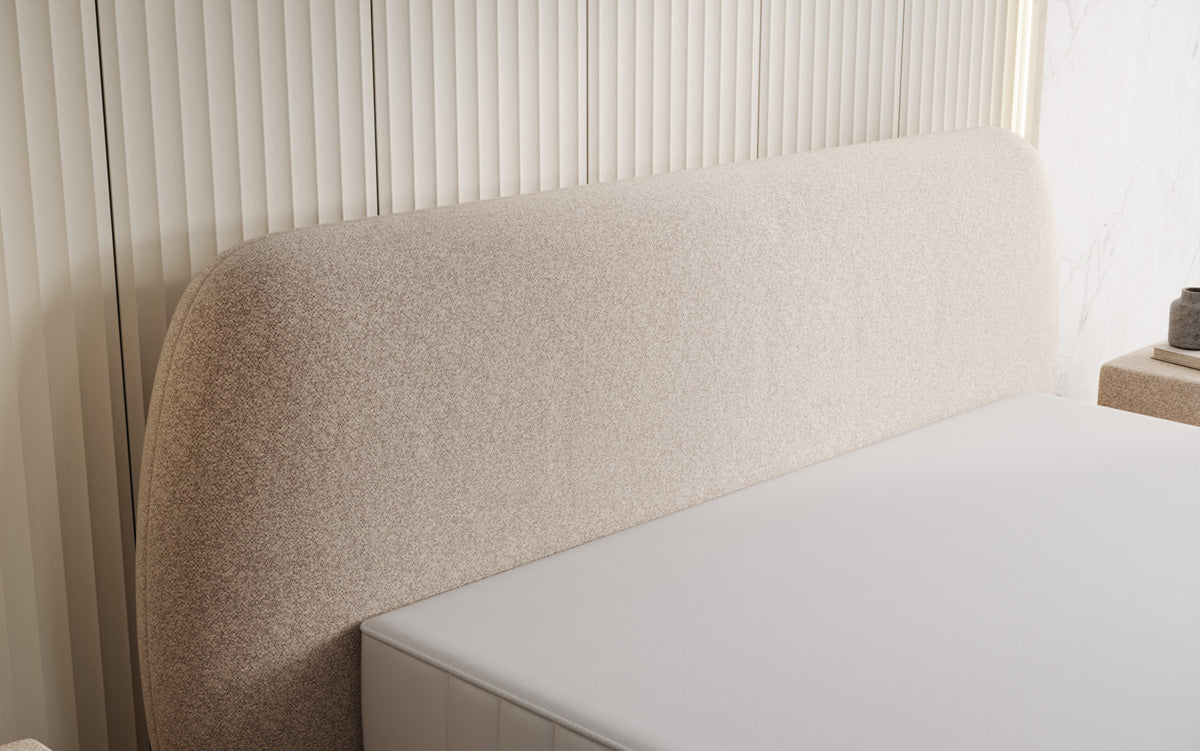 Designer upholstered bed Nella in textured fabric with storage space