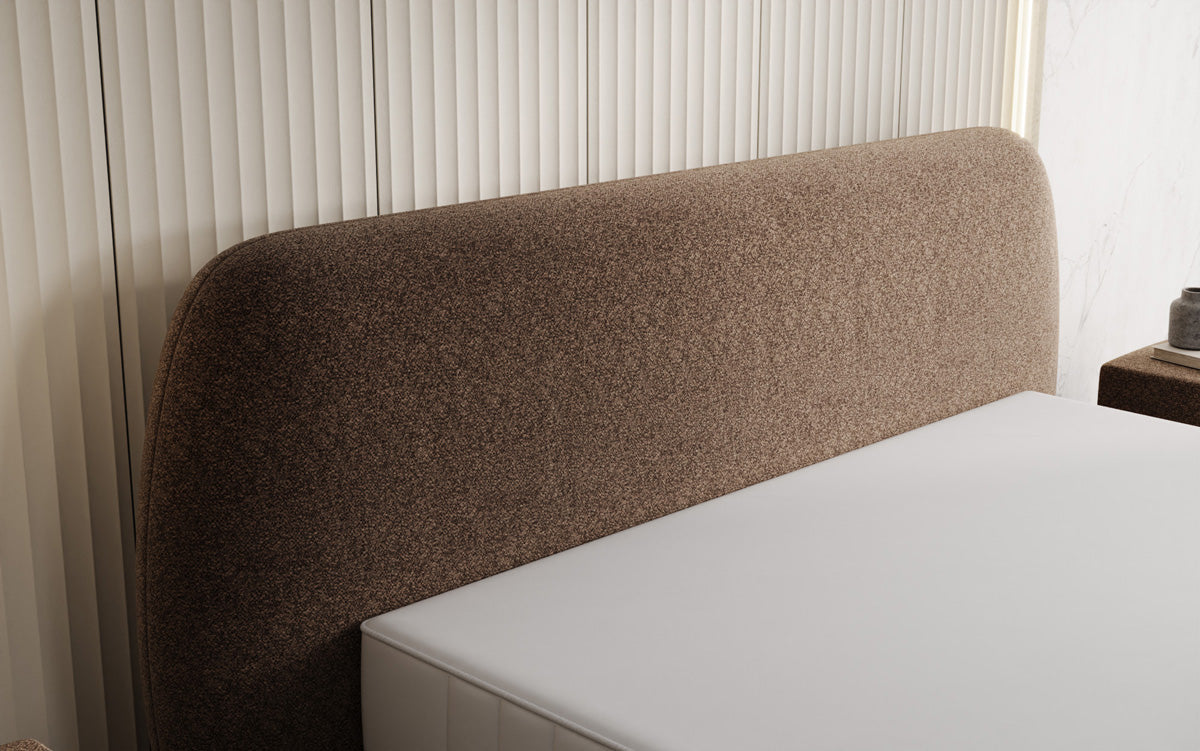 Designer upholstered bed Nella in textured fabric with storage space