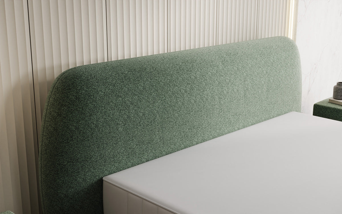 Designer upholstered bed Nella in textured fabric with storage space