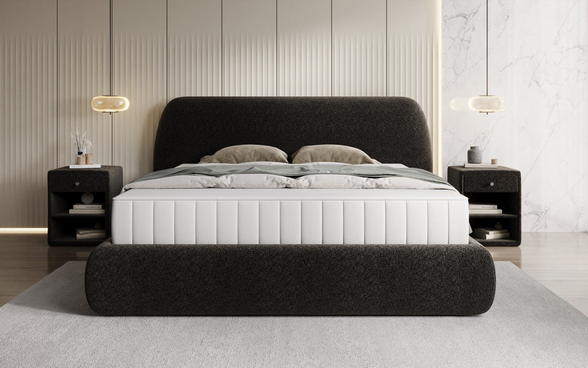 Designer upholstered bed Nella in textured fabric with storage space