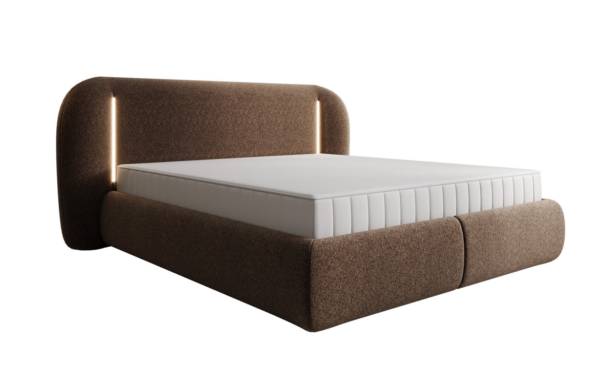 Designer upholstered bed Momo in textured fabric with storage space and LED lighting
