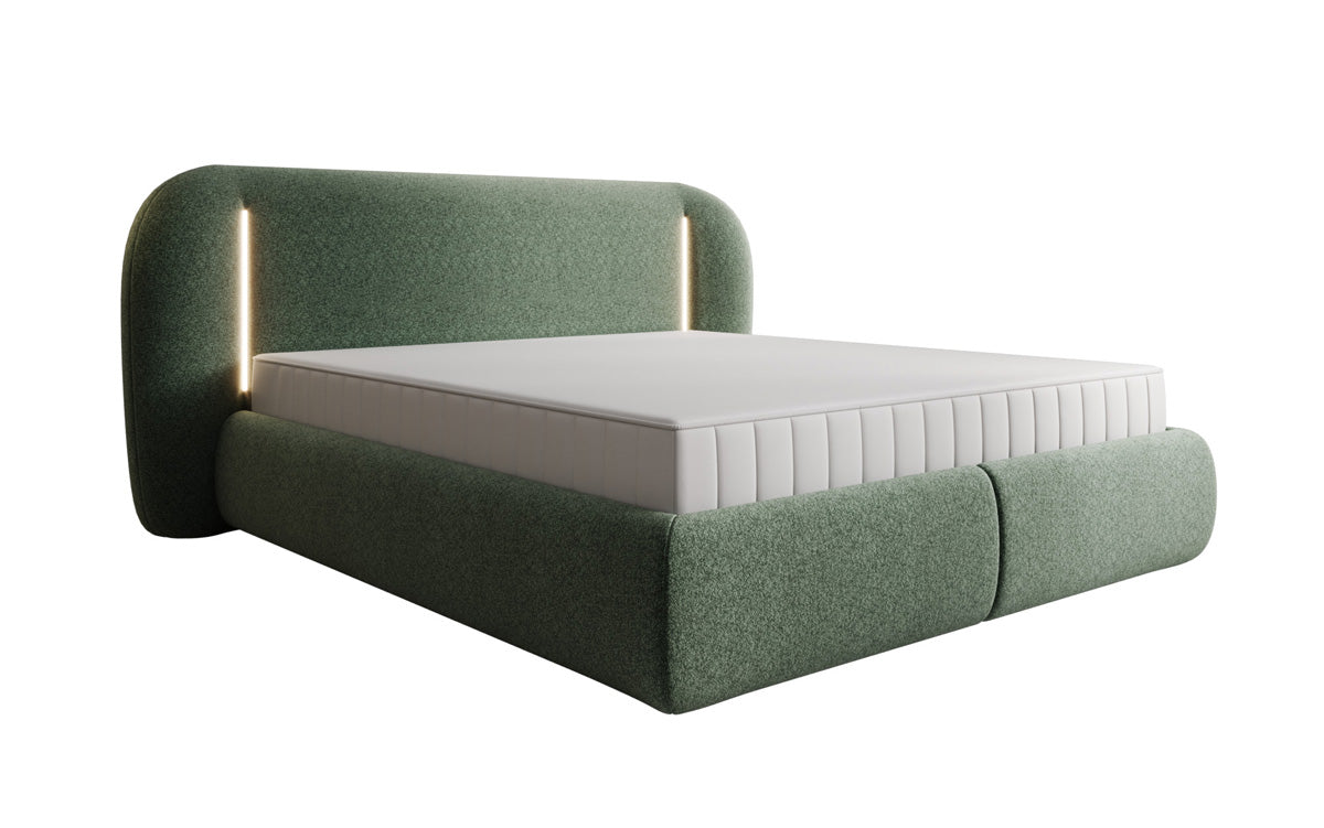 Designer upholstered bed Momo in textured fabric with storage space and LED lighting