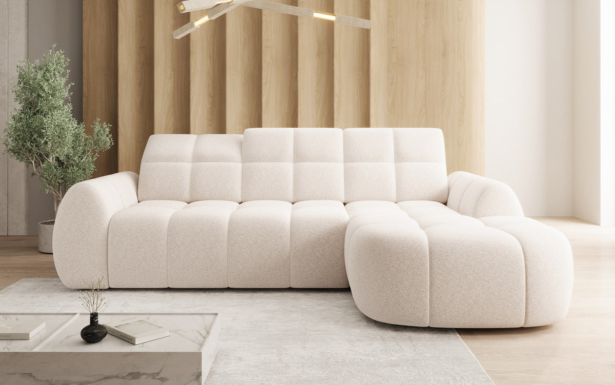 Designer corner sofa Bjork in textured fabric with electric seat extension