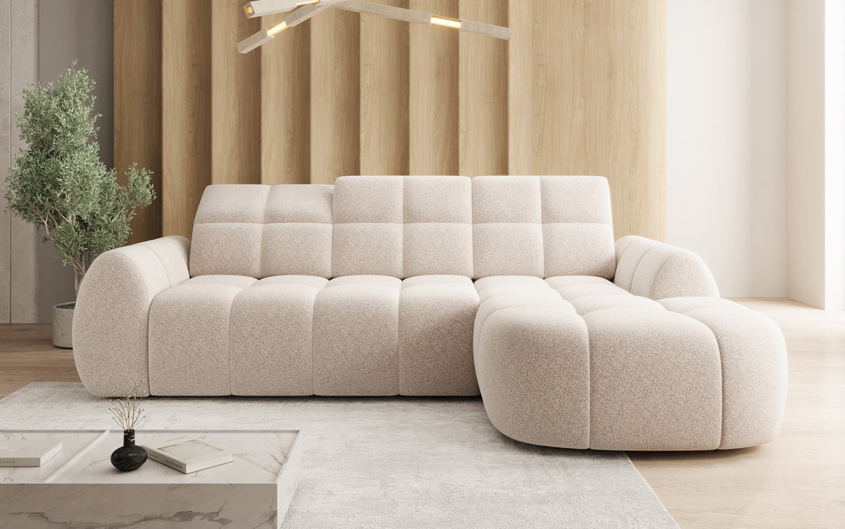 Designer corner sofa Bjork in textured fabric with electric seat extension