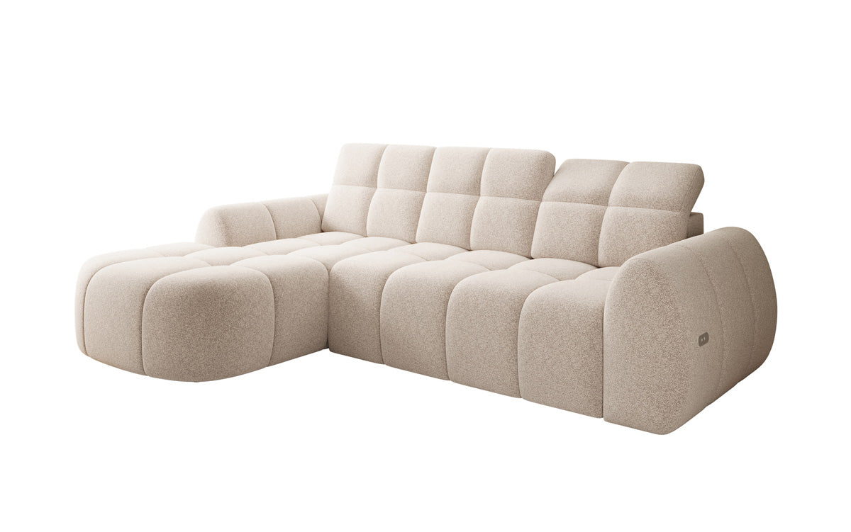 Designer corner sofa Bjork in textured fabric with electric seat extension