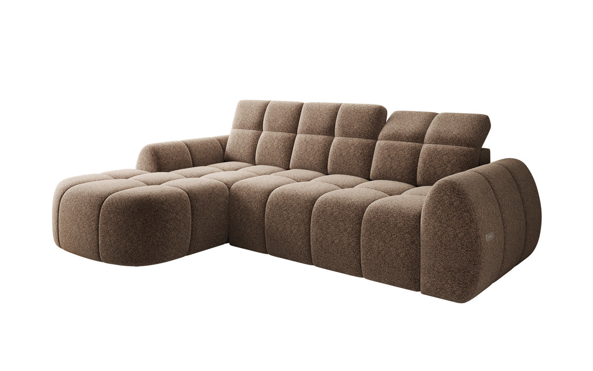 Designer corner sofa Bjork in textured fabric with electric seat extension