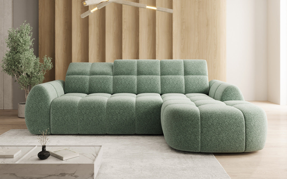 Designer corner sofa Bjork in textured fabric with electric seat extension