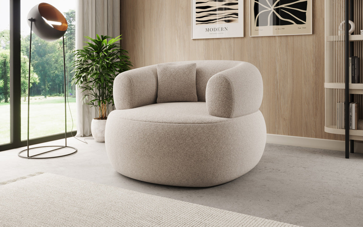 Designer sofa armchair Bao in textured fabric - 360° swivel function