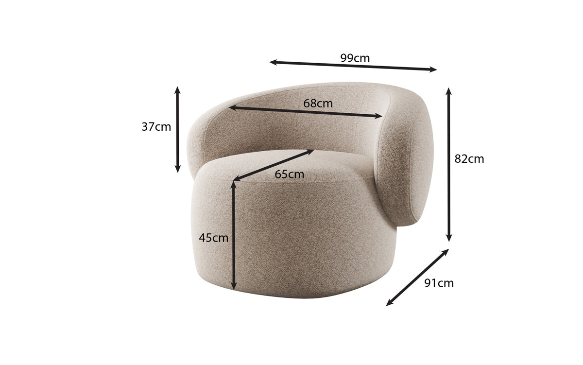 Designer armchair Kai in textured fabric - 360° swivel function