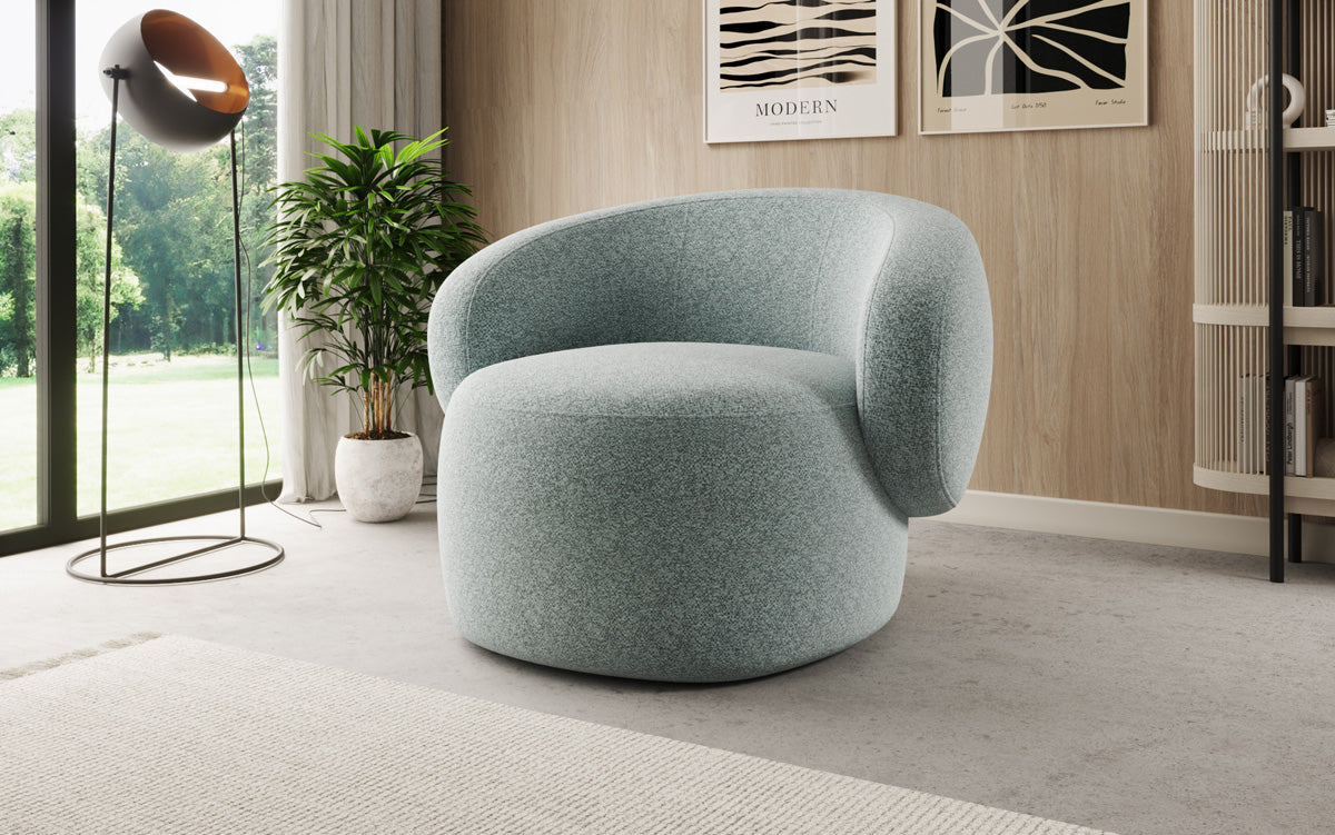 Designer armchair Kai in textured fabric - 360° swivel function