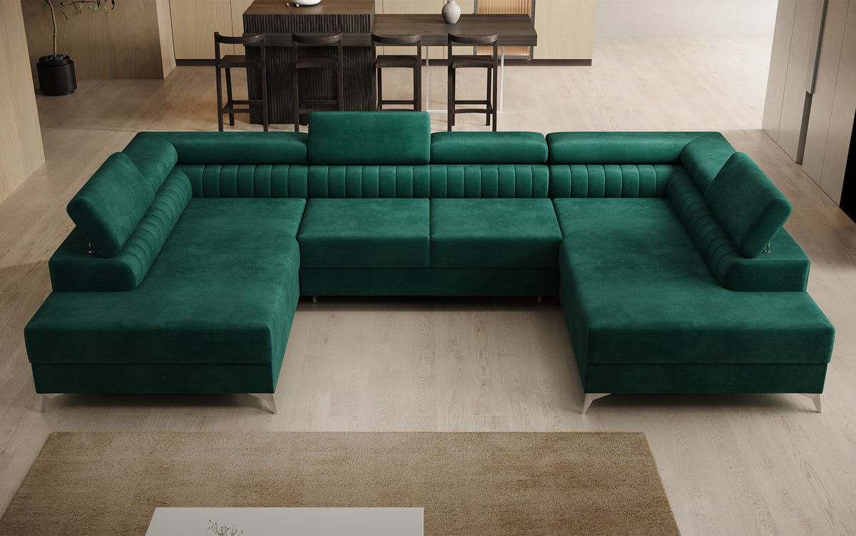 Designer Sofa Aurea U mit Schlaf- und Klappfunktion in Samt