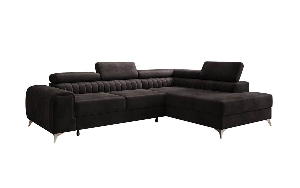 Designer Ecksofa Aurea mit Schlaf- und Klappfunktion in Samt