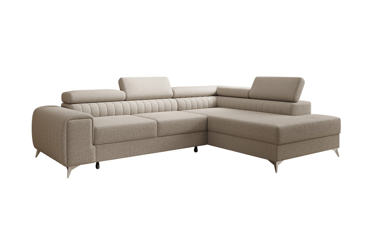 Designer Ecksofa Aurea mit Schlaf- und Klappfunktion in Bouclé
