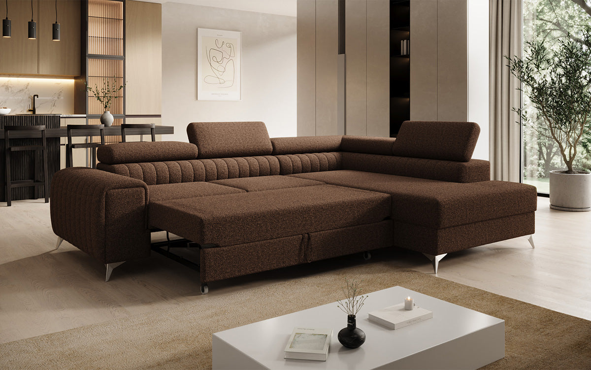 Designer Ecksofa Aurea mit Schlaf- und Klappfunktion in Bouclé