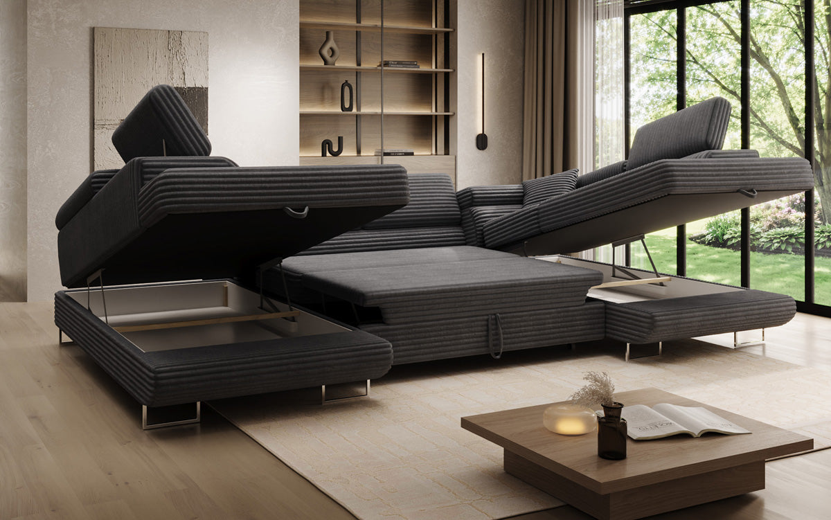 Designer Sofa Vigo mit Schlaf - und Klappfunktion in Cord