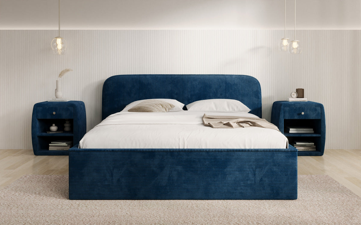 Designer upholstered bed Nola in Corduroy with storage space