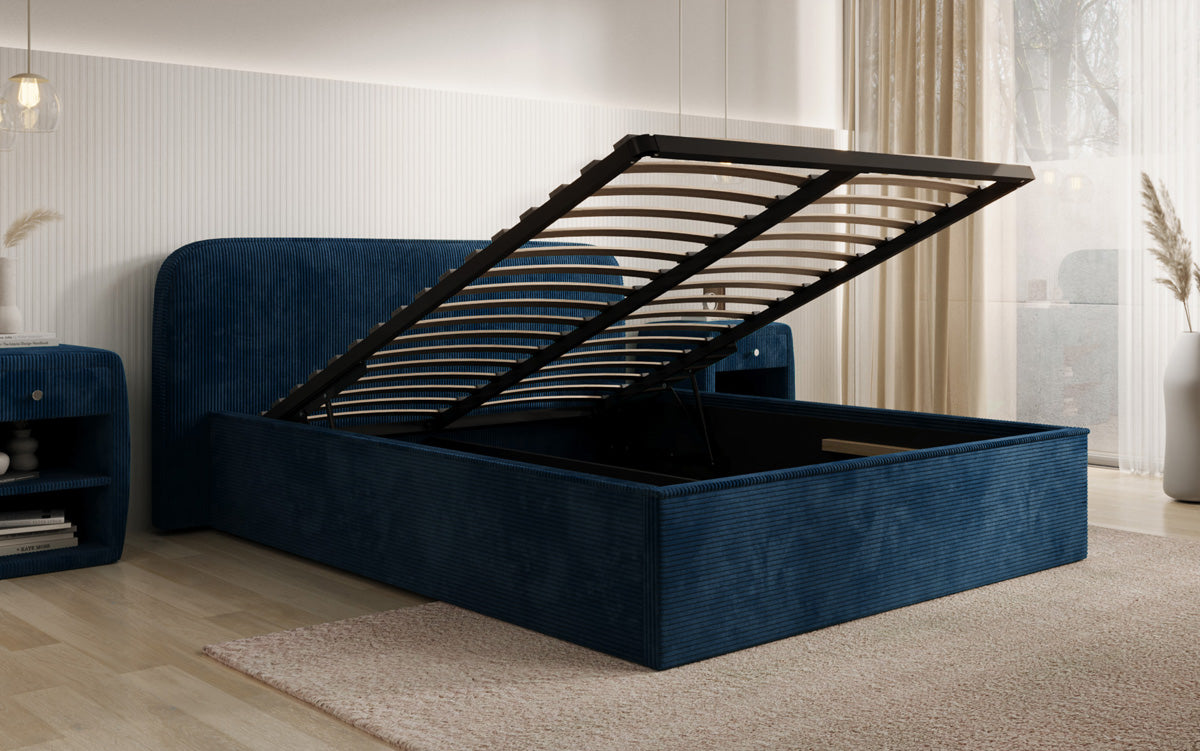 Designer upholstered bed Nola in Corduroy with storage space