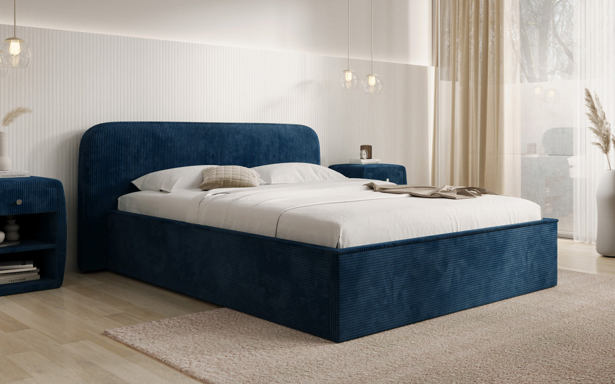 Designer upholstered bed Nola in Corduroy with storage space