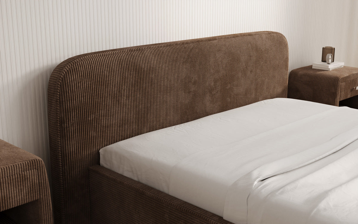 Designer upholstered bed Nola in Corduroy with storage space