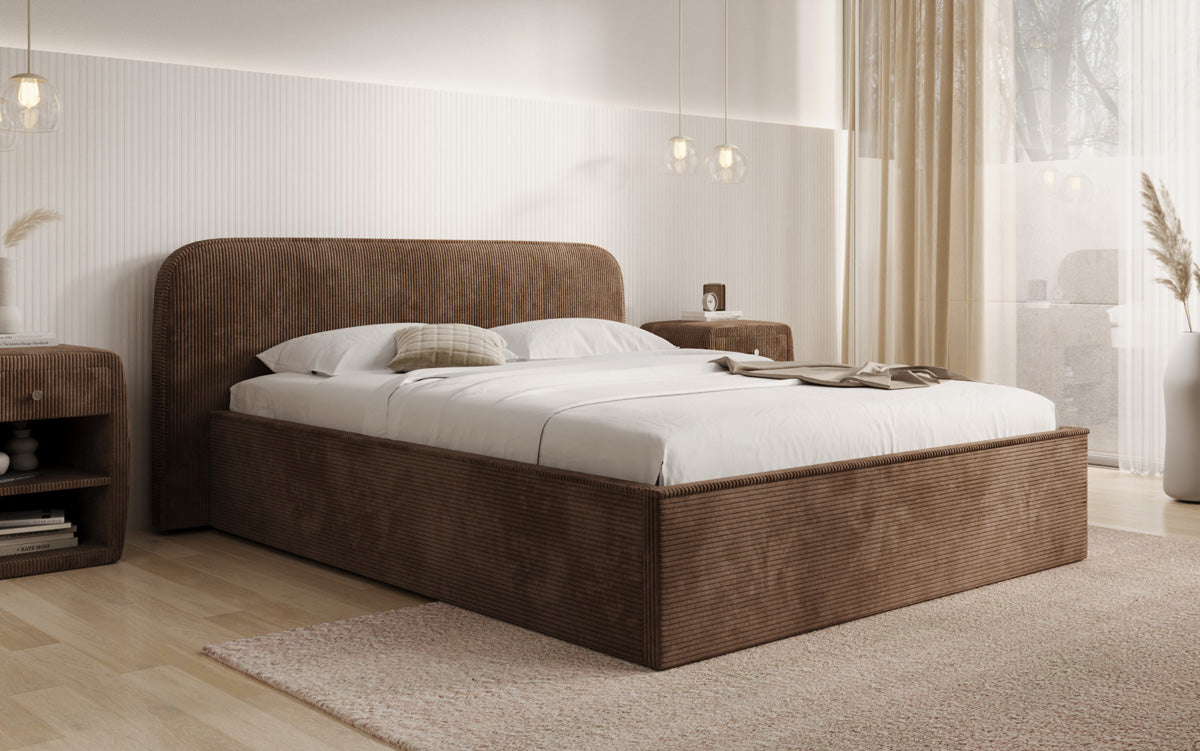 Designer upholstered bed Nola in Corduroy with storage space