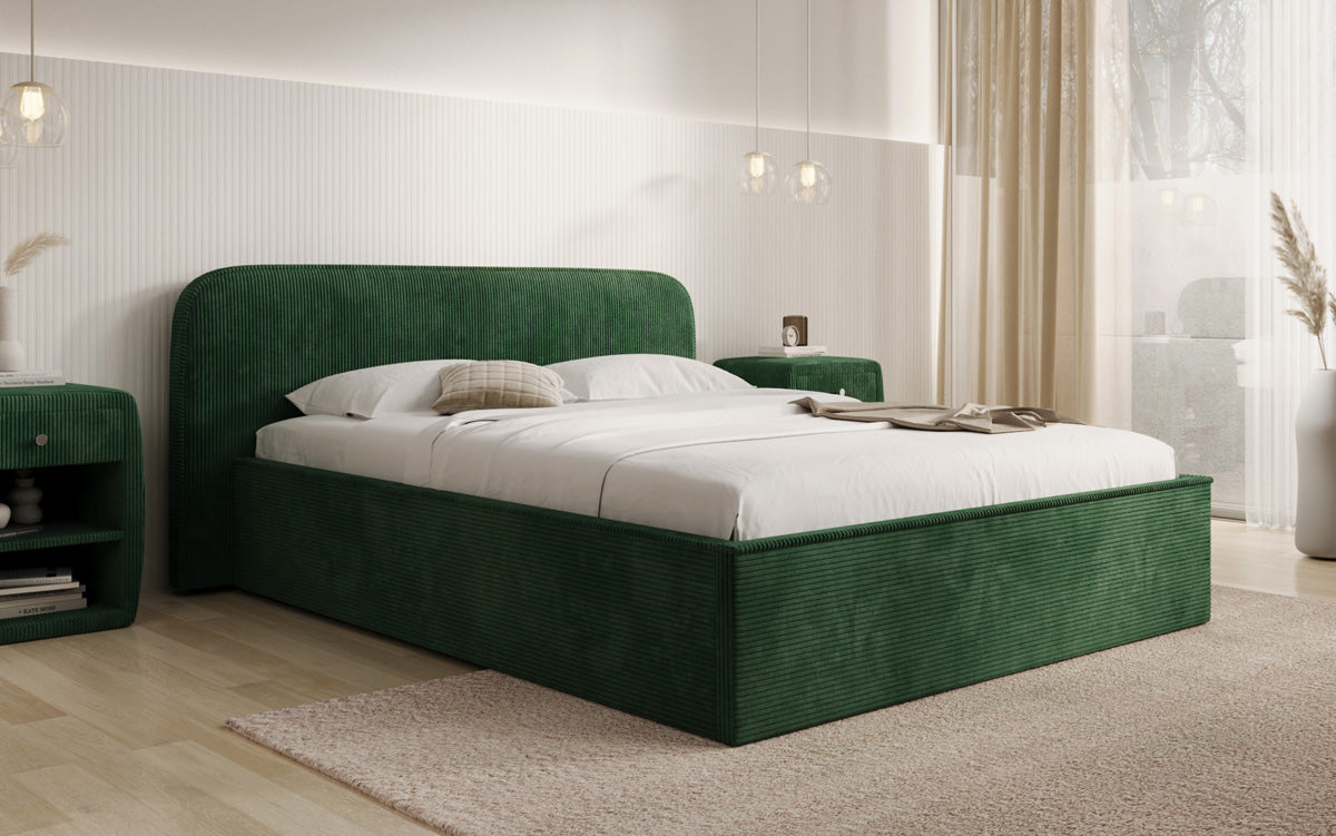 Designer upholstered bed Nola in Corduroy with storage space