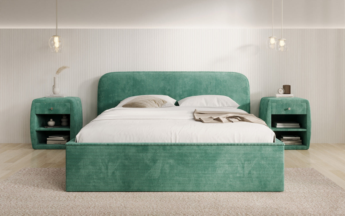 Designer upholstered bed Nola in Corduroy with storage space