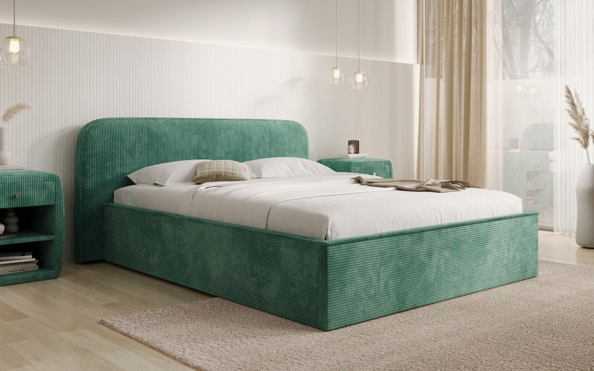 Designer upholstered bed Nola in Corduroy with storage space