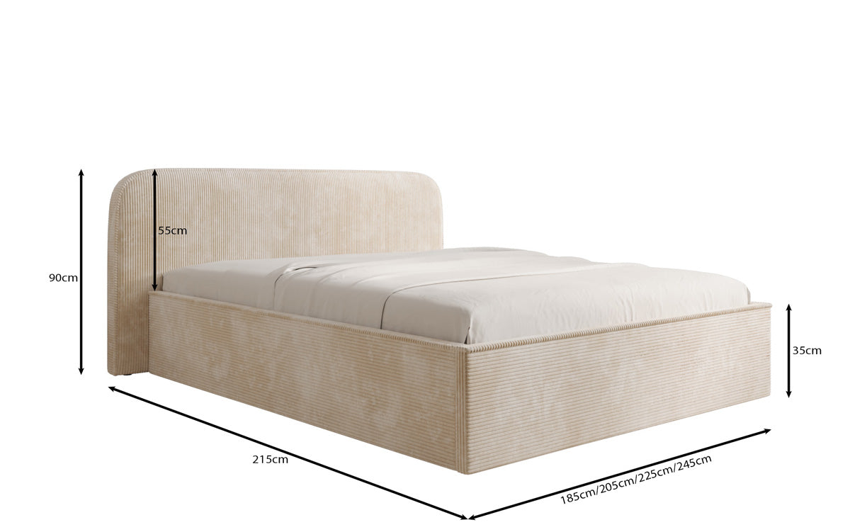 Designer upholstered bed Nola in Corduroy with storage space