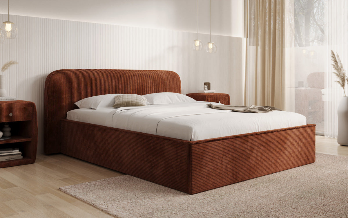 Designer upholstered bed Nola in Corduroy with storage space
