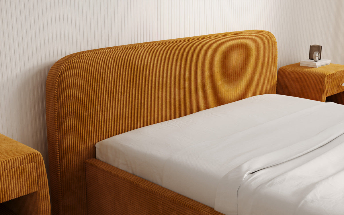 Designer upholstered bed Nola in Corduroy with storage space