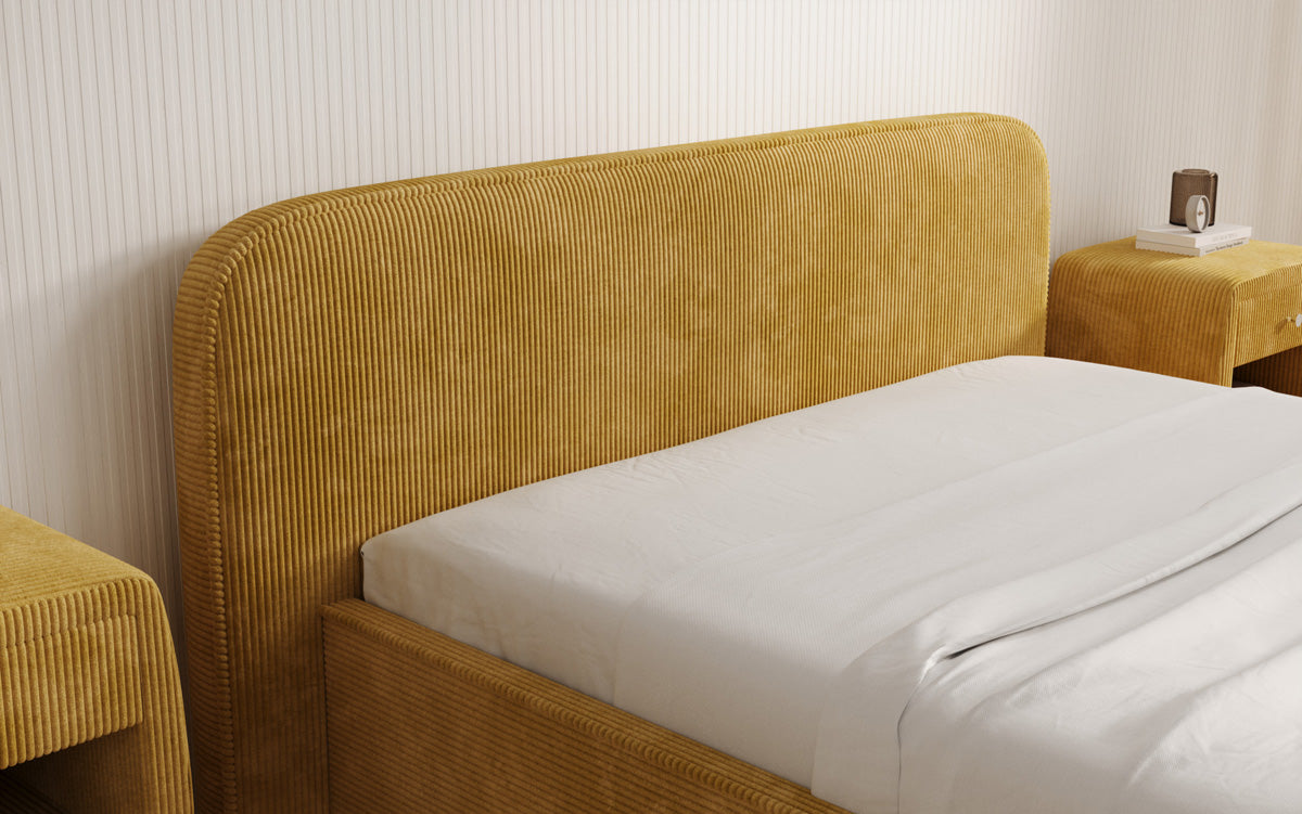 Designer upholstered bed Nola in Corduroy with storage space