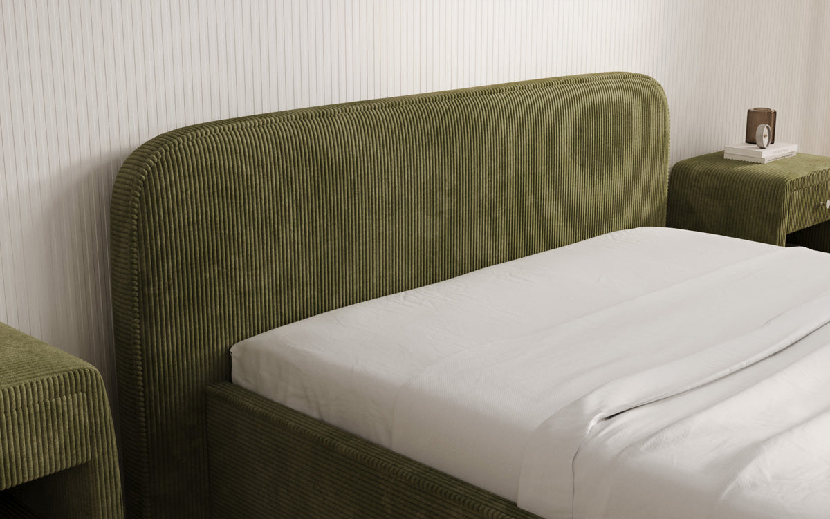 Designer upholstered bed Nola in Corduroy with storage space