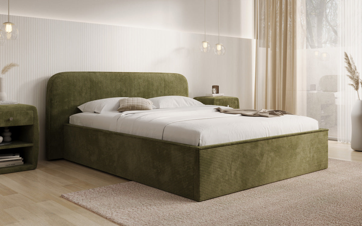 Designer upholstered bed Nola in Corduroy with storage space