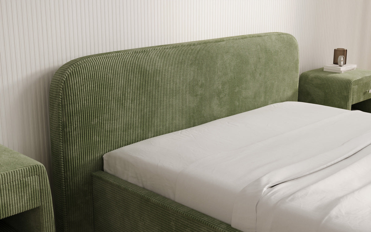 Designer upholstered bed Nola in Corduroy with storage space