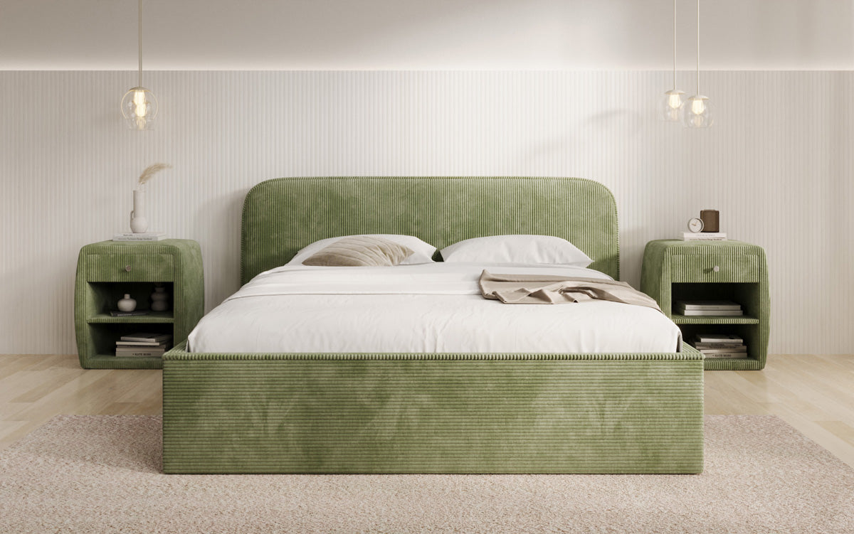 Designer upholstered bed Nola in Corduroy with storage space