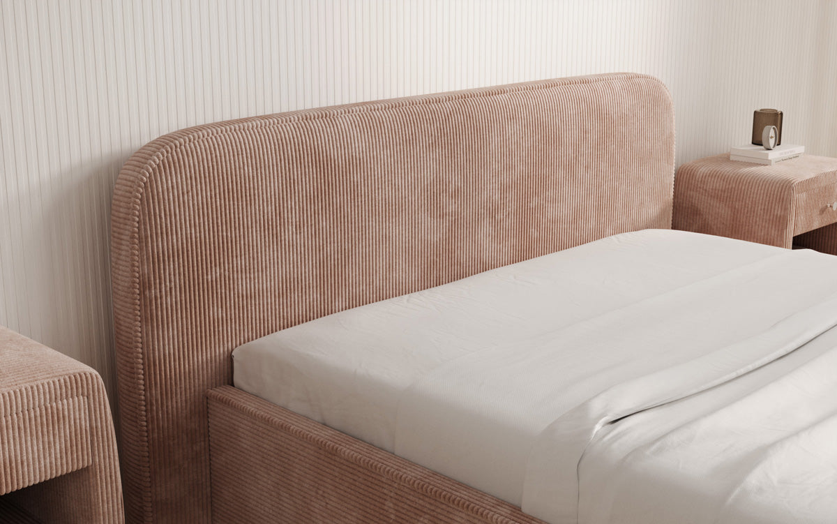 Designer upholstered bed Nola in Corduroy with storage space