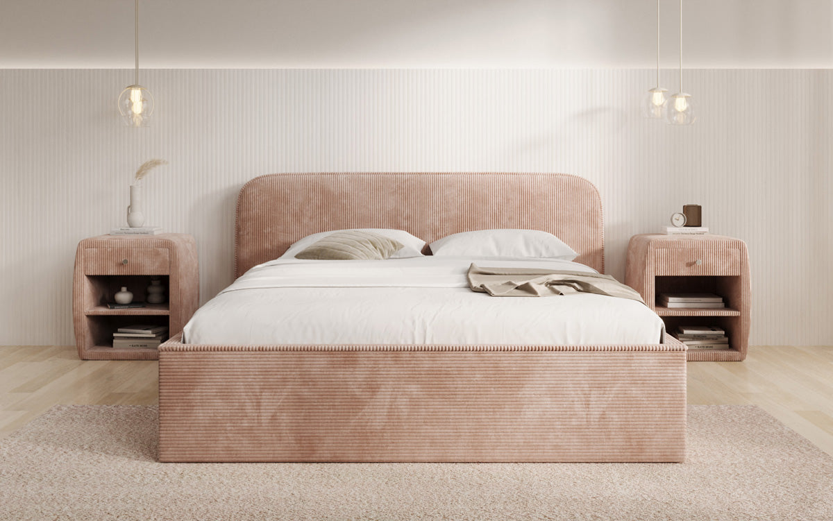 Designer upholstered bed Nola in Corduroy with storage space