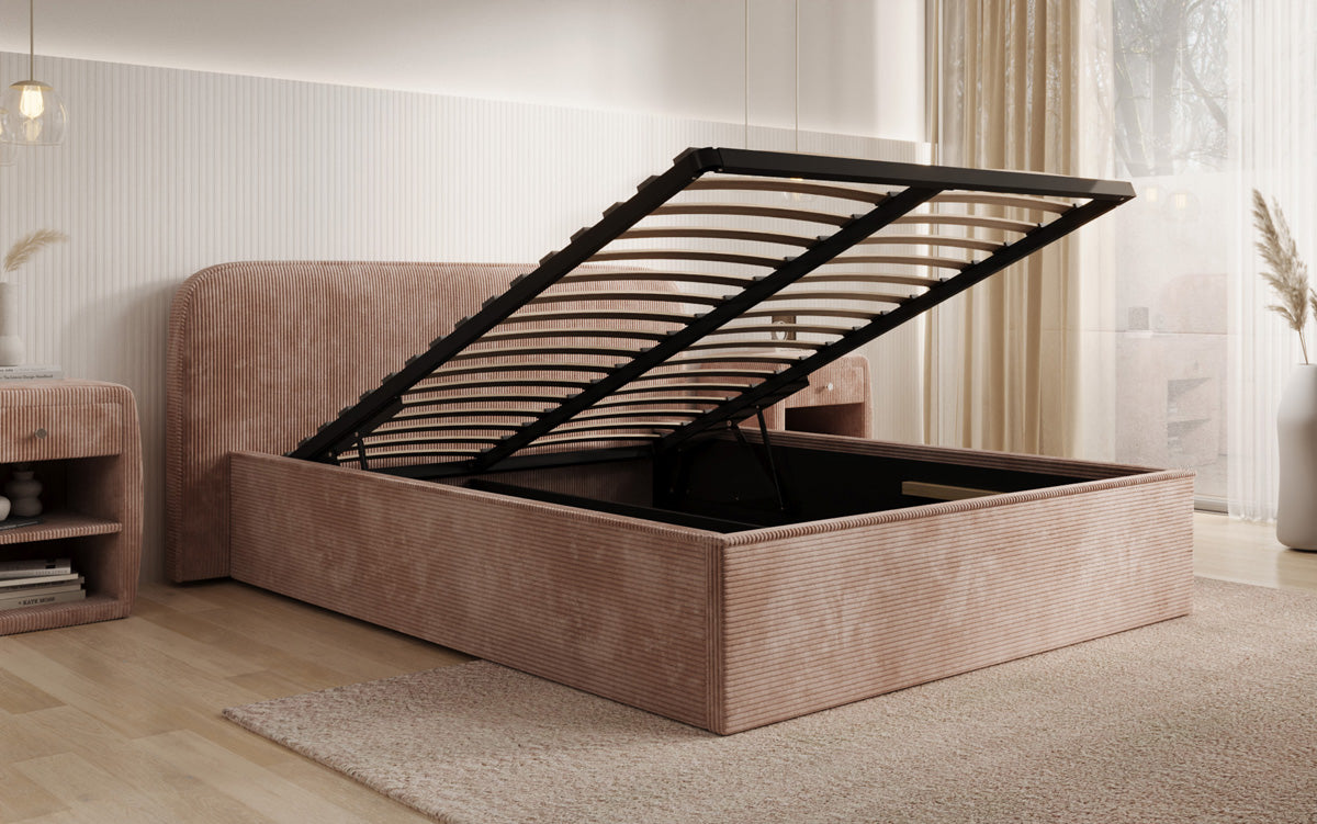 Designer upholstered bed Nola in Corduroy with storage space