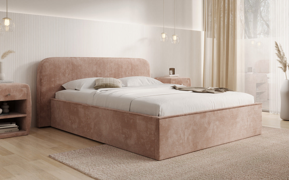 Designer upholstered bed Nola in Corduroy with storage space