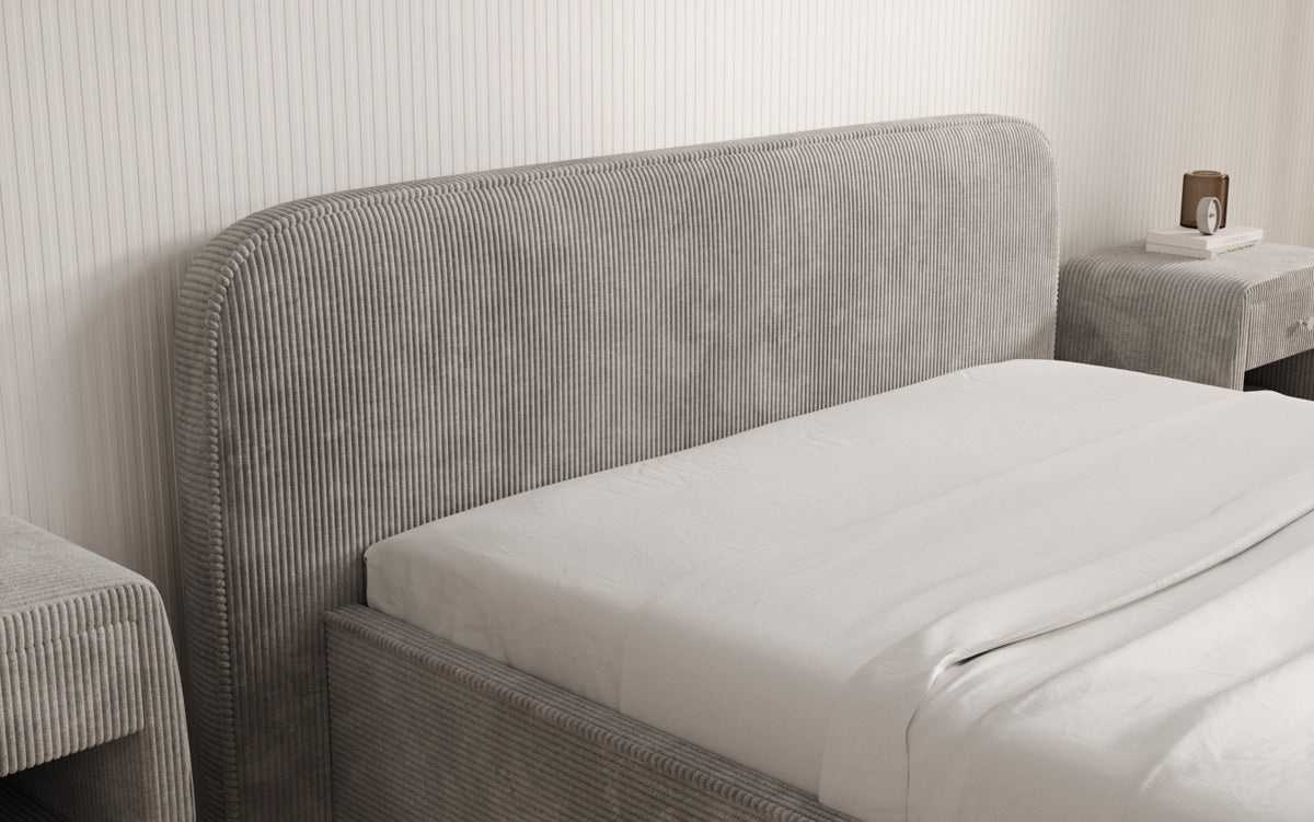 Designer upholstered bed Nola in Corduroy with storage space