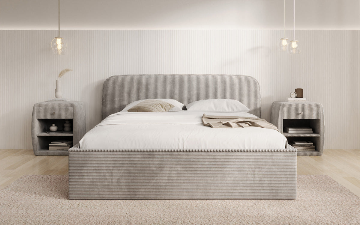 Designer upholstered bed Nola in Corduroy with storage space