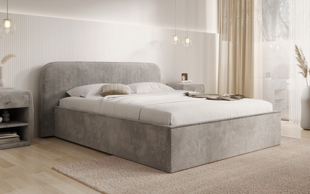 Designer upholstered bed Nola in Corduroy with storage space