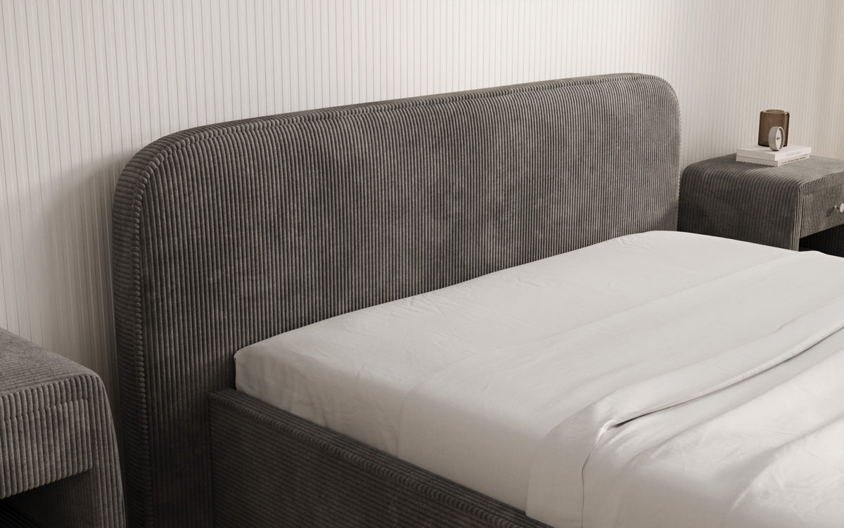 Designer upholstered bed Nola in Corduroy with storage space