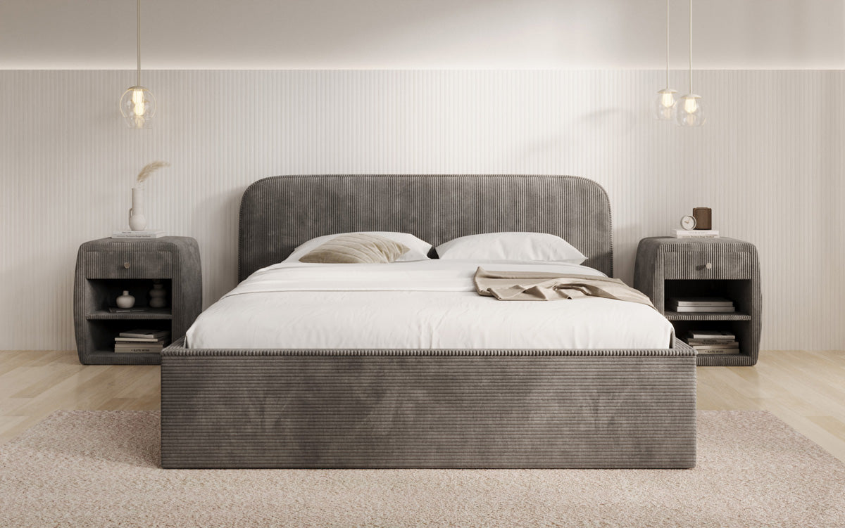 Designer upholstered bed Nola in Corduroy with storage space