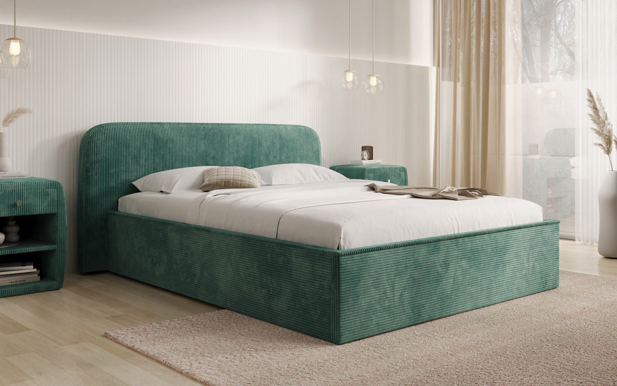 Designer upholstered bed Nola in Corduroy with storage space