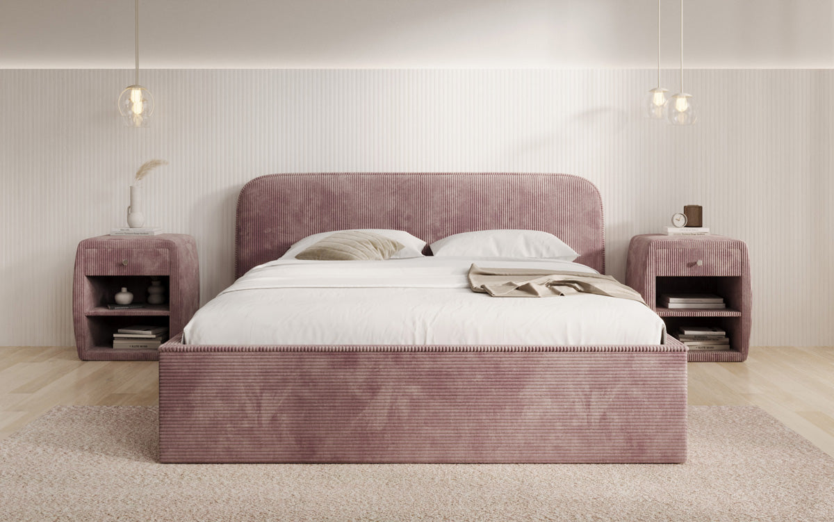Designer upholstered bed Nola in Corduroy with storage space