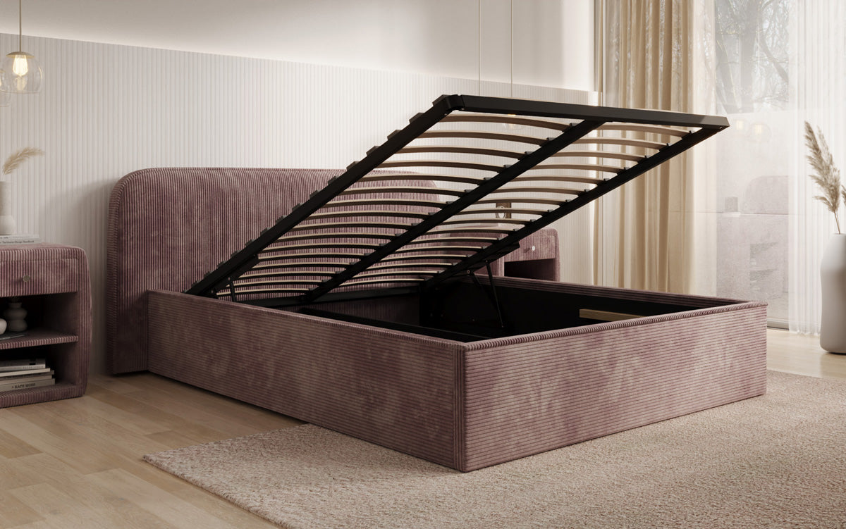Designer upholstered bed Nola in Corduroy with storage space
