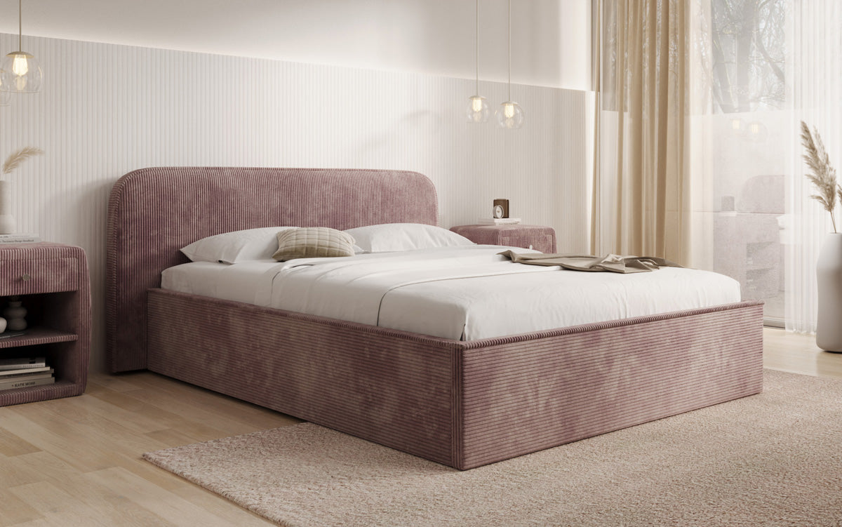 Designer upholstered bed Nola in Corduroy with storage space