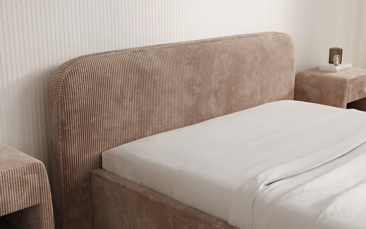 Designer upholstered bed Nola in Corduroy with storage space